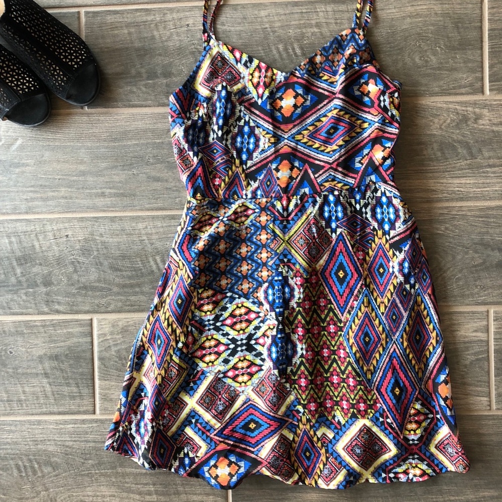 Multi-colored Aztec Tribal Print Spaghetti Strap Dress